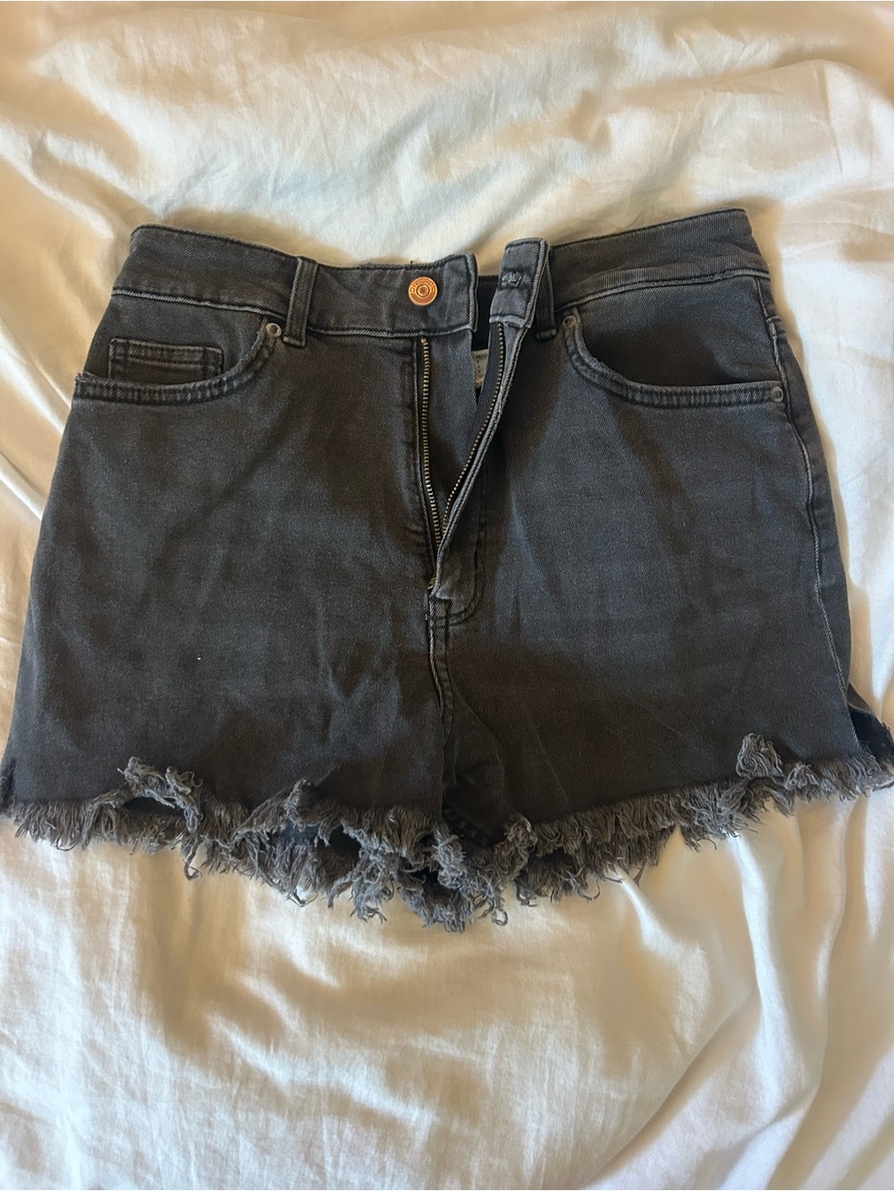 Divided Black Frayed Hem High-Rise Denim Shorts